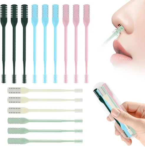 Vista 21 de Cortador de pelo nasal 2 en 1, recortador manual de doble cara con cepillo, cuchillo de nariz giratorio de 360° para hombres y mujeres, herramienta