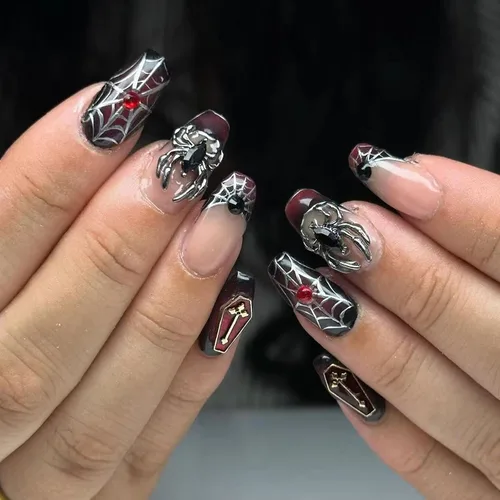 Vista 18 de MISUD Uñas a presión – Uñas con pegamento de almendras medianas con cromo, diseño de punta francesa acrílica, 24 piezas