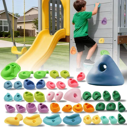 Vista 12 de Juego de 20 soportes de escalada en roca para niños, agarres de pared para escalada en roca, juego de pared para interiores y exteriores, juego