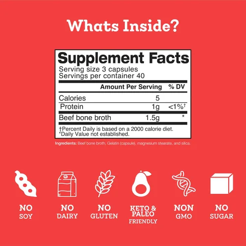 Vista 3 de Dr. Kellyann Cápsulas de caldo de hueso 500 mg de colágeno por porción Apoya la salud intestinal Reparación de articulaciones y cartílagos
