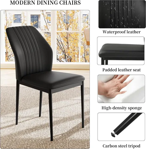 Vista 4 de HIPIHOM Juego de mesa de comedor de 5 piezas para 4-6 personas, mesa de cocina MDF de 63 pulgadas con 4 sillas tapizadas, patas de metal