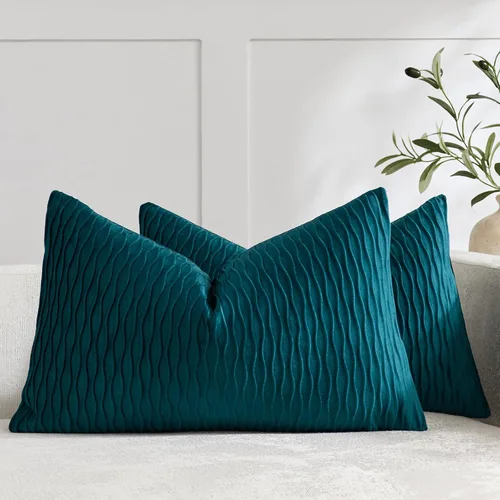 Vista 43 de DEZENE Fundas de almohada para sofá color marfil blanco: pack de 2 fundas de almohada cuadradas de terciopelo a rayas originales de 16x16 pulgadas