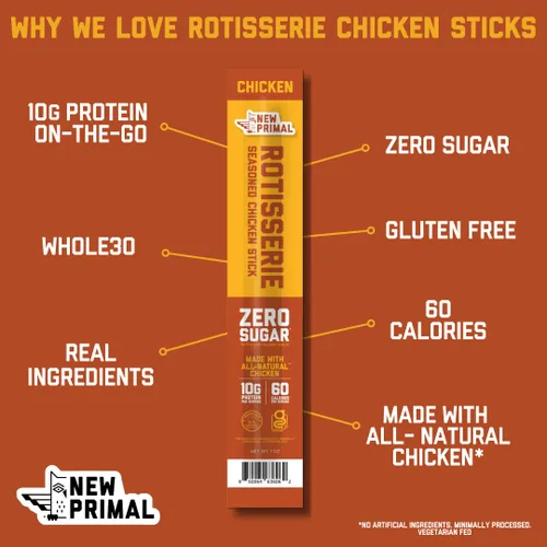Vista 3 de New Primal Rotisserie - Palito de pollo con alto contenido de proteínas, cero azúcar, 1 onza