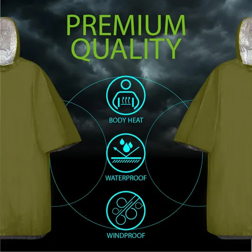 Vista 2 de FosPower Poncho de lluvia de emergencia [paquete de 4] [conserva el 90% del calor corporal] Impermeable reutilizable resistente a la intemperie
