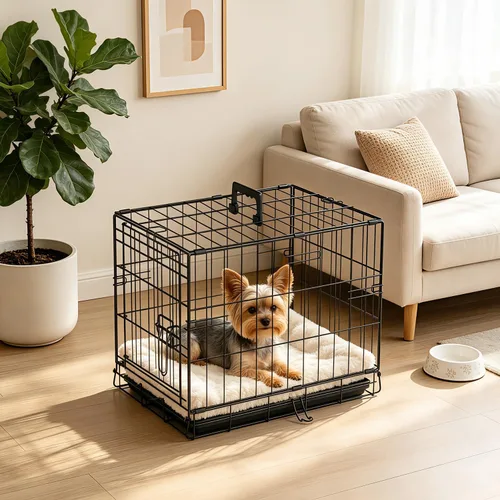 Vista 2 de FDW Jaula de metal plegable para perros de 18 pulgadas Negro Jaula