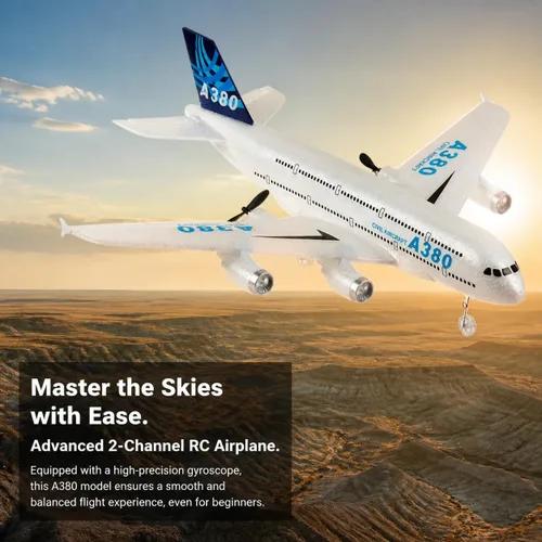 Vista 3 de Avión RC con control remoto listo para volar 2.4 GHz, modelo Airbus A380, juguete de avión RC de 2 canales para principiantes para niños y adultos