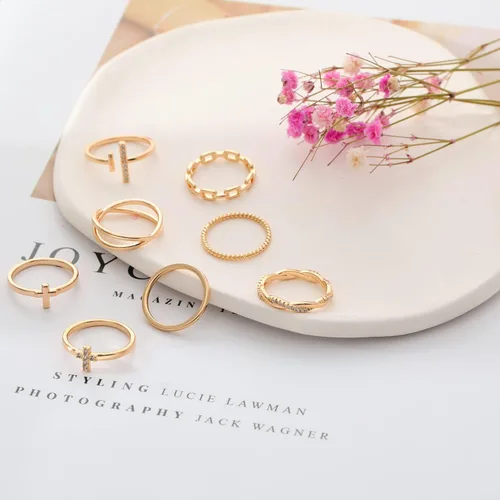 Vista 6 de Honsny Juego de anillos apilables chapados en oro de 14 quilates para mujer, anillos apilables para nudillos para pulgar, anillos de plata finos