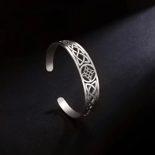 Vista 2 de Dreamtimes Pulsera de nudo de bruja para mujer, de acero inoxidable, ajustable, abierta, celta, cuaternario, Wicca, pulsera de nudo de brujas