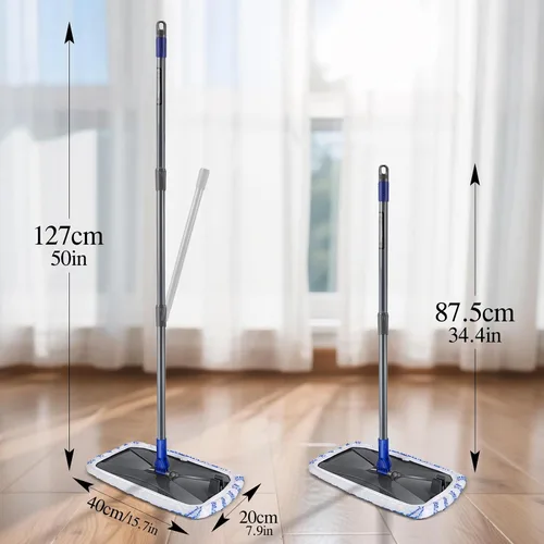 Vista 6 de Trapeador de piso de madera dura, fregona plana grande extendida con 5 almohadillas lavables Trapeadores de polvo para pisos de baldosas de vinilo
