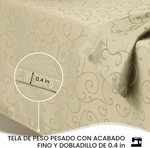 Vista 4 de Romanstile Mantel Rectangular de Jacquard, Impermeable Elegante con Patrón Floral Rizado de Damasco, Cubierta de Mesa Decorativa de Poliéster Beige