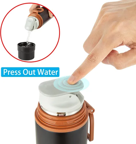 Vista 4 de Botella de agua aislada, taza de café al vacío de acero inoxidable con asa, taza de viaje deportiva de doble pared con tapa a prueba de fugas