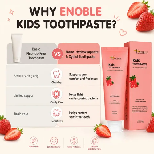 Vista 8 de Enoble Pasta de dientes para niños, pasta de dientes natural sin flúor para niños, niños pequeños y bebés con 7.5% de nano-hidroxiapatita y xilitol