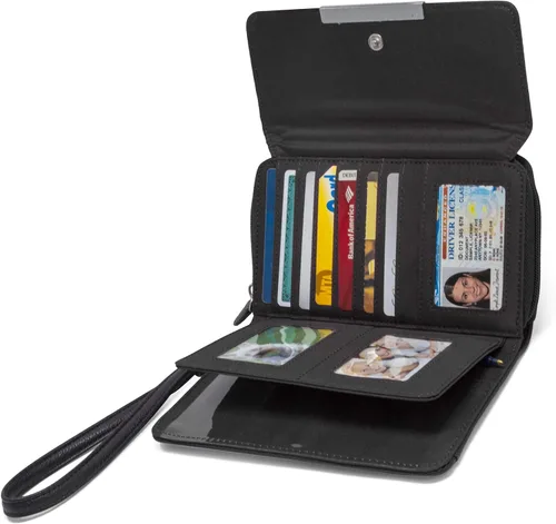 Vista 2 de MUNDI - Cartera de mano espaciosa con correa extraíble para la muñeca y función de bloqueo RFID para mujer negro L