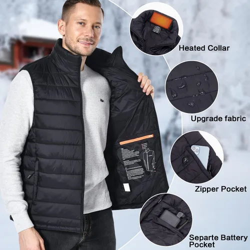 Vista 4 de uupalee Chaleco térmico para hombre, ropa ligera y cálida para exteriores, con batería