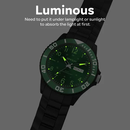 Vista 6 de Relojes para hombre, color verde, impermeable, con fecha, analógico, de cuarzo, con bisel de movilidad, bisel de movilidad, 50M, impermeable, a