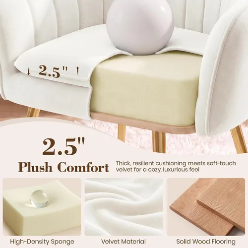 Vista 6 de Vanity Chair, White Vanity Chair with Back, Comfy Makeup Chair for Bedroom Beige