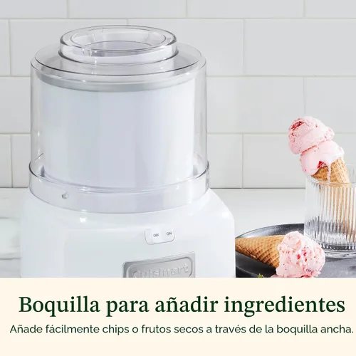 Vista 6 de Máquina para hacer helado Cuisinart, máquina de 1.5 cuartos con doble aislamiento, para sorbete y yogur helado, lista en 20 minutos, ICE-21P1, blanca