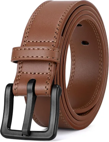 Vista 7 de XZQTIVE Cinturón de cuero hipoalergénico sin metal para hombre, cinturón de cuero para jeans y vestido, sin níquel, con hebilla negra