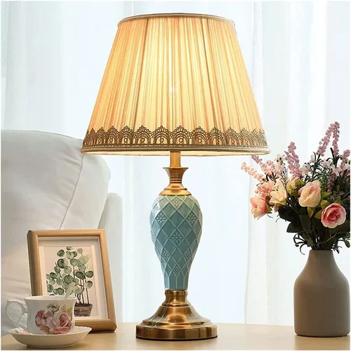 Vista 3 de JITEM Lámpara de Mesa American Country Lámpara de mesa con interruptor de botón Sala de estar Dormitorio de cerámica E27 lámpara de escritorio