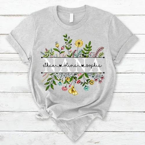 Vista 2 de Custom Mom Mimi and Grandkids Wildflowers Shirt, Customize Grandma Gifts, Gifts for Grandma Nana Gigi Oma Mamaw Yaya