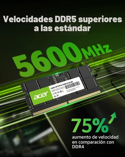 Vista 2 de Acer SD200 DDR5 Single RAM 16GB 5600 MT/s CL46 Memoria de computadora para portátil - BL.9BWWA.414