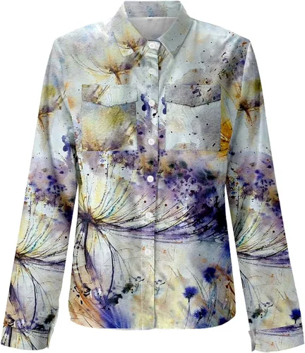 Vista 6 de Camisa casual de moda para mujer, camisa de manga larga con botones, camisa de moda con cuello abatible, camisa con botones