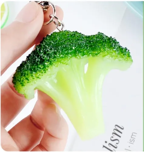 Vista 5 de Llavero de brócoli para cocina, simulación de alimentos, vegetales, decoración de llavero, llavero, mochila, cartera, colgante, Verde