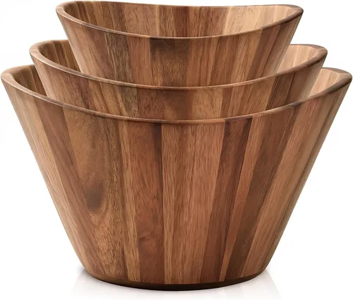 Vista 11 de Woodenhouse Tazón de ensalada de madera, tazón para ensalada, tazón de madera - 12" Diseño redondo, tazón de frutas hecho a mano, duradero