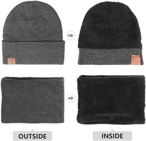 Vista 3 de Winter Beanie Daily Hat - Thermal Polar Fleece Ski Stocking Skull Cap for Men and Women Set
