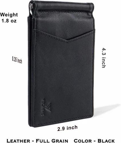 Vista 12 de YBONNE - Cartera fina con clip para dinero, de cuero auténtico, bloqueo RFID, minimalista