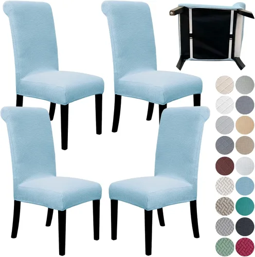 Vista 19 de SPRINGRICO Paquete de 2 fundas para sillas de comedor con cinturón de seguridad, fundas elásticas para sillas Parsons lavables, fundas protectoras