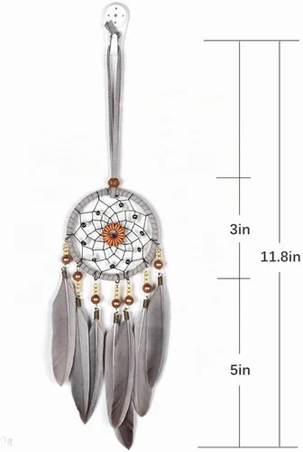 Vista 4 de Atrapasueños de plumas para interior de automóvil, colgante de plumas para colgar en la pared (estilo 1 - gris)
