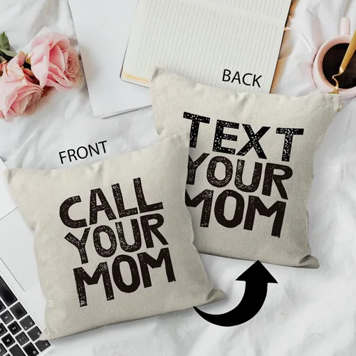 Vista 3 de Call Your Mom Text Your Mom - Funda de almohada reversible de lino de doble cara de 18 x 18 pulgadas, juego de 2, regalo de primer año, regalo