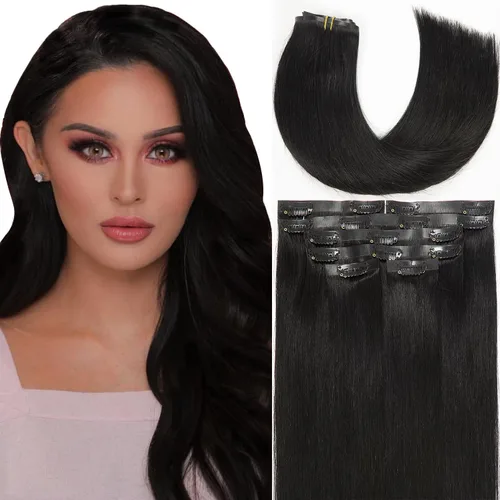Vista 26 de Lacer Extensiones de cabello humano Remy sin costuras, color negro #1, ultra fino, doble trama de poliuretano, invisible, 7 unidades, 4.33 oz