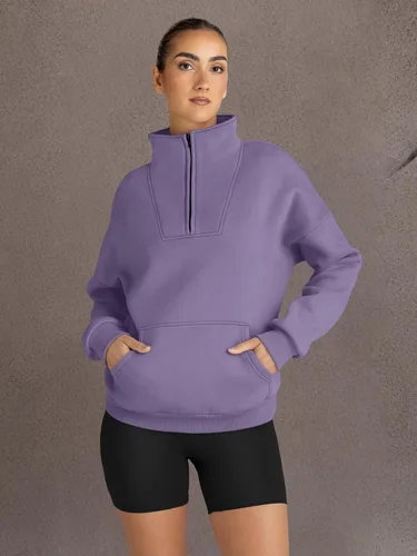 Vista 6 de Trendy Queen - Sudaderas con medio cierrey capucha de gran tamaño, comoda, extragrande, para otoño, Y2K, ropa de invierno, 2024