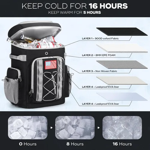 Vista 2 de Maelstrom 35/50 Can Insulated Backpack Cooler, Leakproof Soft Lunch Ice Bag Negro
