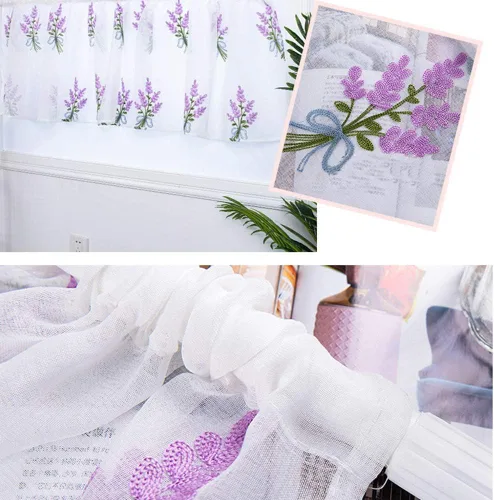 Vista 7 de Molaxhome Cenefa de cortina con bolsillo de barra de encaje de flores moradas para dormitorio, baño, sala de estar