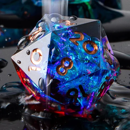 Vista 14 de Dados multifacéticos DND D20 individuales de resina con borde afilado de 20 caras D&D, poliédricos hechos a mano de 0.866 in para Calabozos