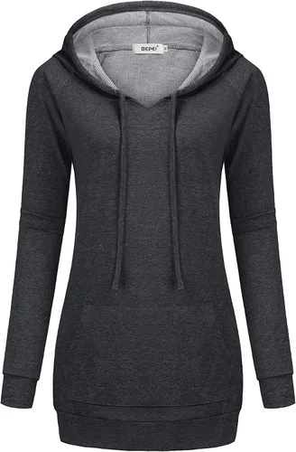 Vista 11 de BEPEI Sudaderas con capucha para mujer, manga larga, estilo túnica, elegantes, con bolsillos Negro