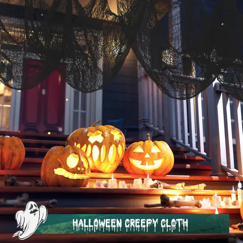 Vista 7 de Riare Paquete de 6 paños espeluznantes negros de Halloween de 30 x 75 pulgadas, tela espeluznante de gasa negra para fiesta de Halloween, casa