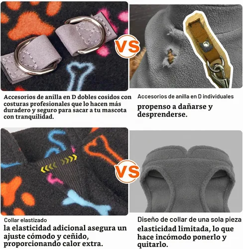 Vista 4 de BEAUTYZOO Chaleco de vellón para perros pequeños, de invierno y clima frío, con anillo en D, con anillo en D para correa, resistente al viento, pata