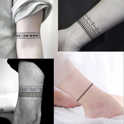 Vista 2 de Everjoy Más de 10 diseños impermeables brazo muñeca pierna círculo falso tatuaje temporal pegatinas - brazalete tribal bohemio negro