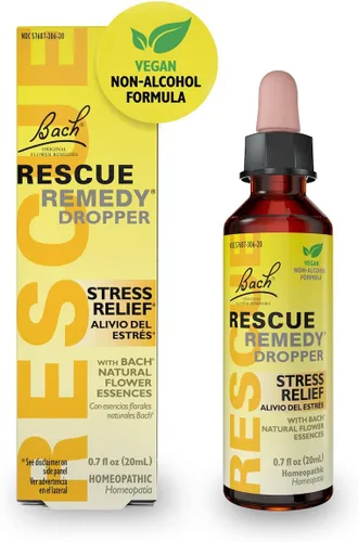 Vista 6 de Bach Rescue Remedy Dropper de 10mL (0.34 fl oz), alivio natural del estrés, esencia floral homeopática, vegano, sin gluten ni azúcar, no genera