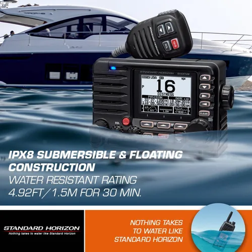 Vista 6 de Standard Horizon Quantum GX6000 VHF de montaje fijo de grado comercial de 25 W con NMEA 2000, receptor AIS integrado y micrófono de altavoz