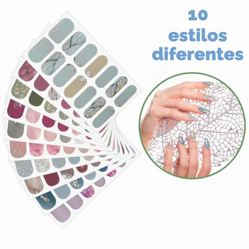 Vista 7 de 140 piezas, 10 hojas de calcomanías de uñas de envoltura completa, tiras de esmalte con degradado, calcomanías autoadhesivas con purpurina, tiras