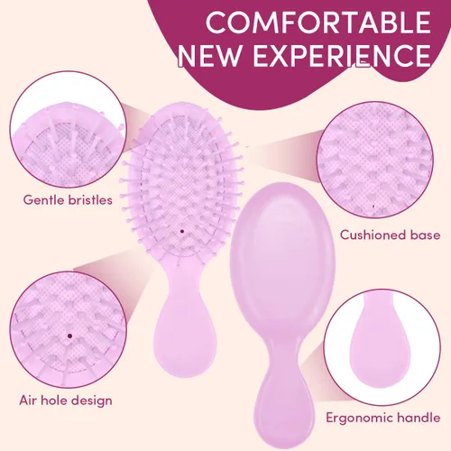 Vista 3 de Paquete de 15 mini cepillos para cabello mojado, mini cepillo desenredante para cabello húmedo y seco, cepillo compacto de viaje para adolescentes