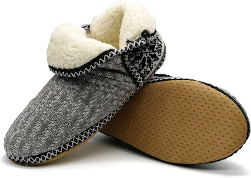 Vista 6 de GPOS - Botines de estambre de cachemira para mujer, pantuflas para uso en casa, de algodón, acolchadas