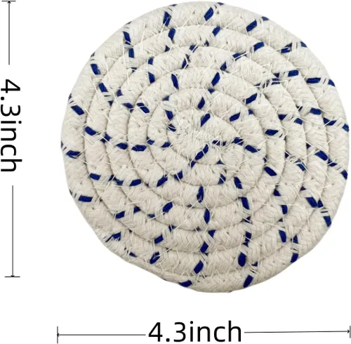 Vista 6 de Posavasos de algodón tejido hecho a mano, juego de 8 con soporte, absorbente, protege la mesa, 4.3 pulgadas de diámetro, decoración del hogar