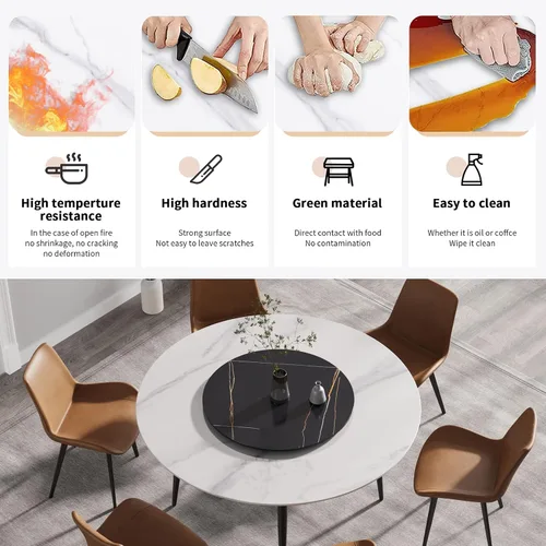 Vista 8 de Mesa de comedor moderna con tocadiscos desmontable, mesa de comedor de mármol de piedra sinterizada con patas de metal, mesa de cocina