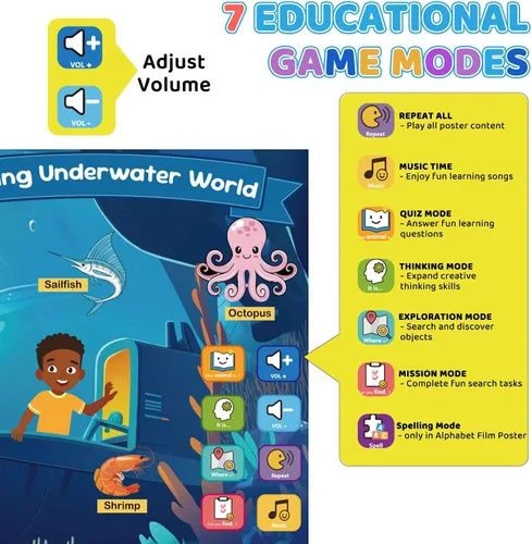 Vista 4 de Juguetes educativos para niños mayores de 2 años, bolígrafo parlante con 20 carteles interactivos de aprendizaje para niños pequeños, actividades